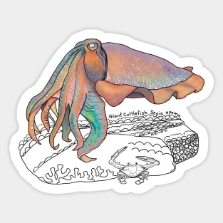 Giant Cuttlefish Doodle-white Sticker